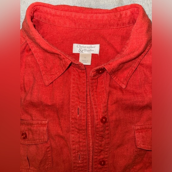 Linen Burnt Orange Fall Color Woman’s Rolled Sleeved Top - Picture 4 of 9